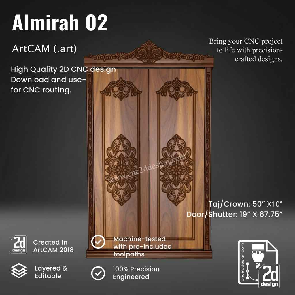 CNC 2D Almirah Design 02 – Wood Carving Digital File (.art), (.dxf) & (.eps)