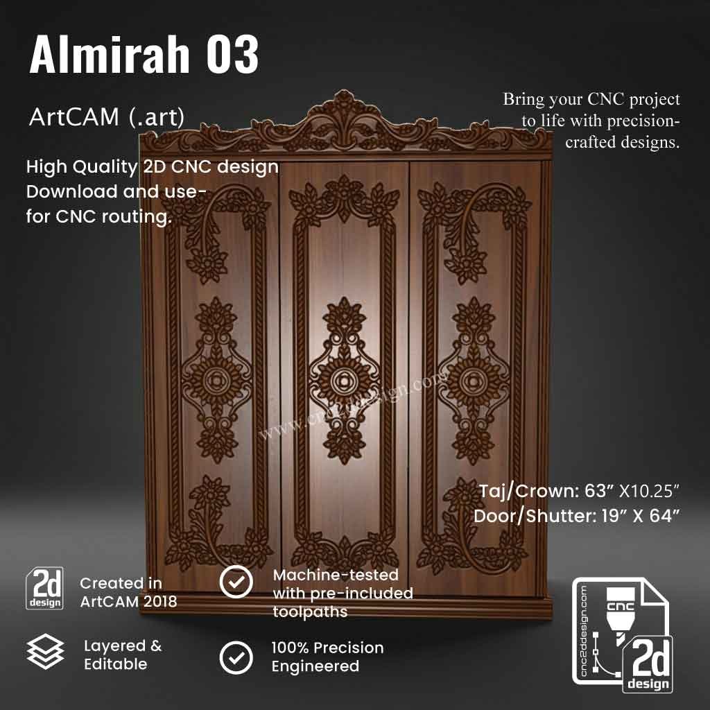 CNC 2D Almirah Design 03 – Wood Carving Digital File (.art), (.dxf) & (.eps)