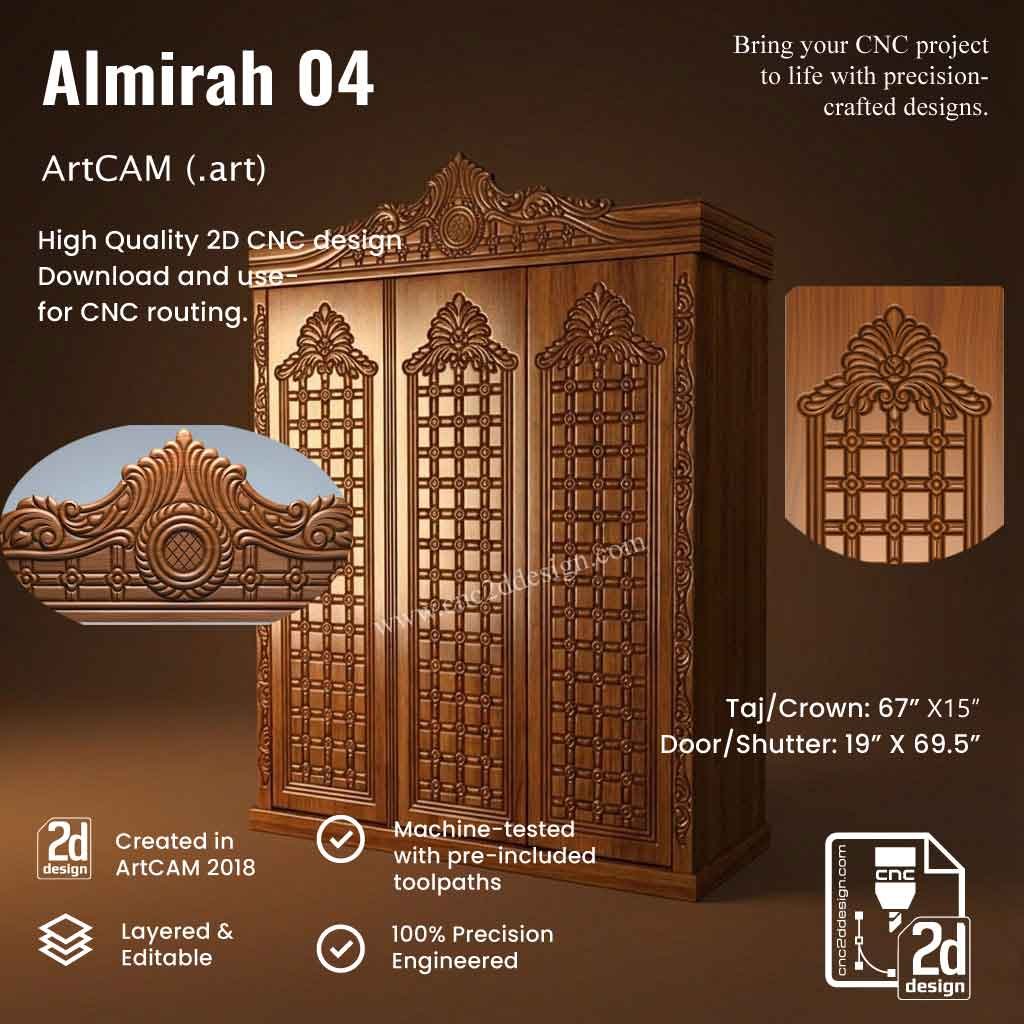 CNC 2D Almirah Design 04 – Wood Carving Digital File (.art), (.dxf) & (.eps)