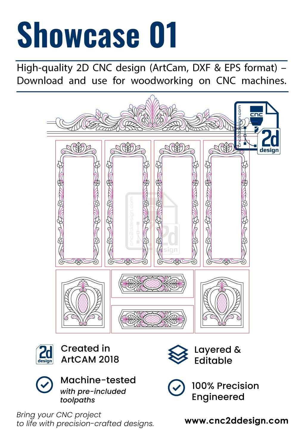CNC 2D Showcase Design 01 – Wood Carving Digital File (.art), (.dxf) & (.eps)