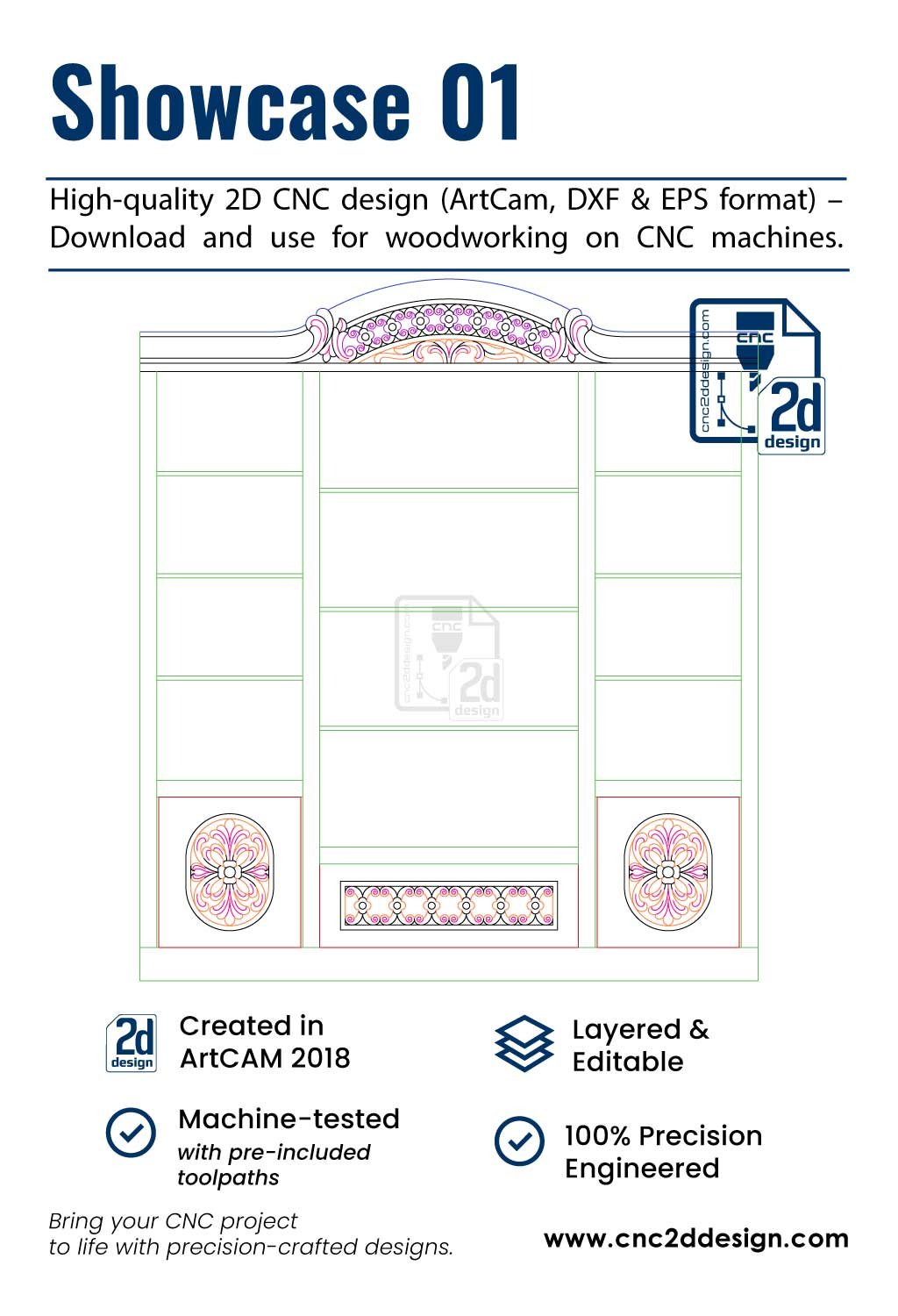 FREE CNC 2D Showcase Design 01 – Wood Carving Digital File (.art), (.dxf) & (.eps)