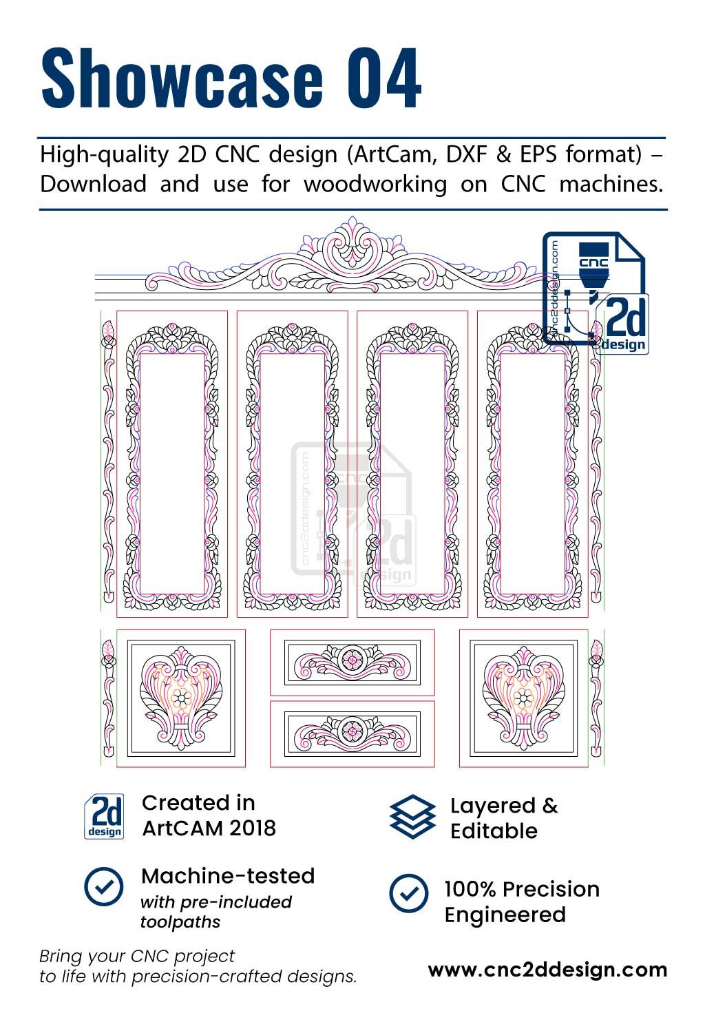 CNC 2D Showcase Design 04 – Wood Carving Digital File (.art), (.dxf) & (.eps)