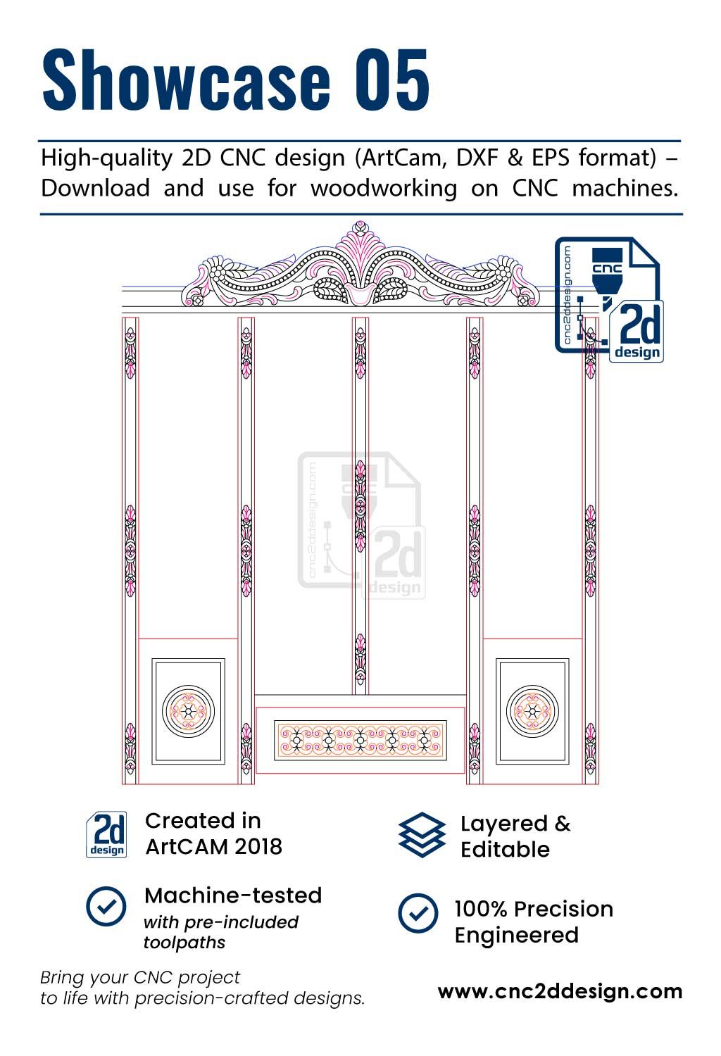 CNC 2D Showcase Design 05 – Wood Carving Digital File (.art), (.dxf) & (.eps)