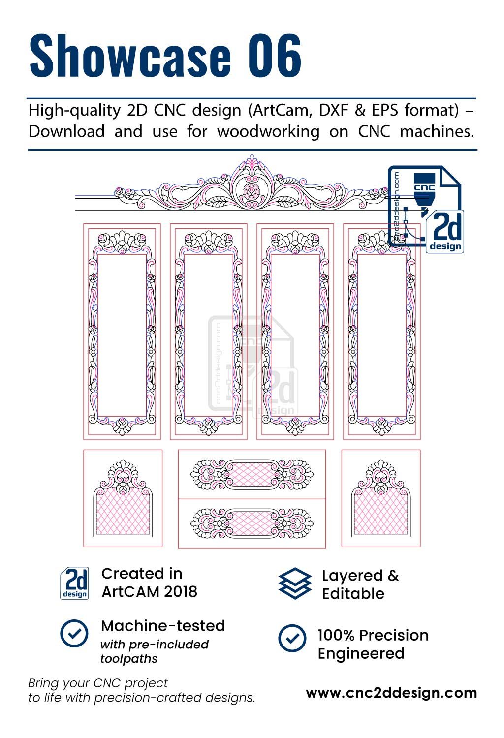 CNC 2D Showcase Design 06 – Wood Carving Digital File (.art), (.dxf) & (.eps)