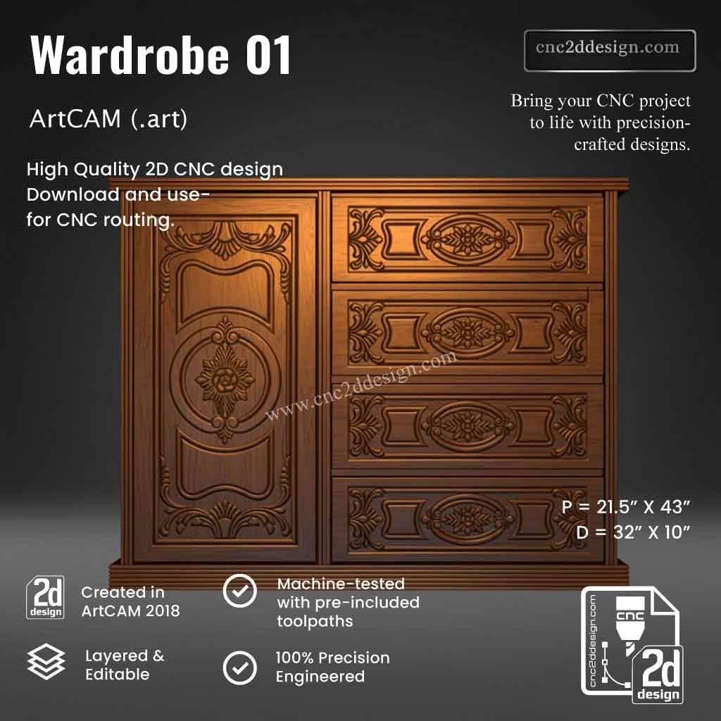 CNC 2D Wardrobe Design 01 – Wood Carving Digital File (.art), (.dxf) & (.eps)