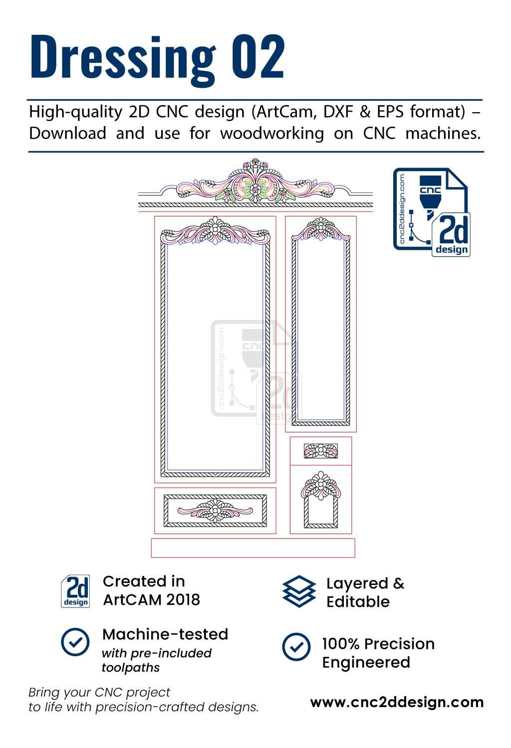 CNC 2D Dressing Design 02 – Wood Carving Digital File (.art), (.dxf) & (.eps)