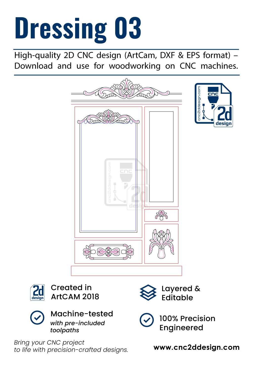 CNC 2D Dressing Design 03 – Wood Carving Digital File (.art), (.dxf) & (.eps)