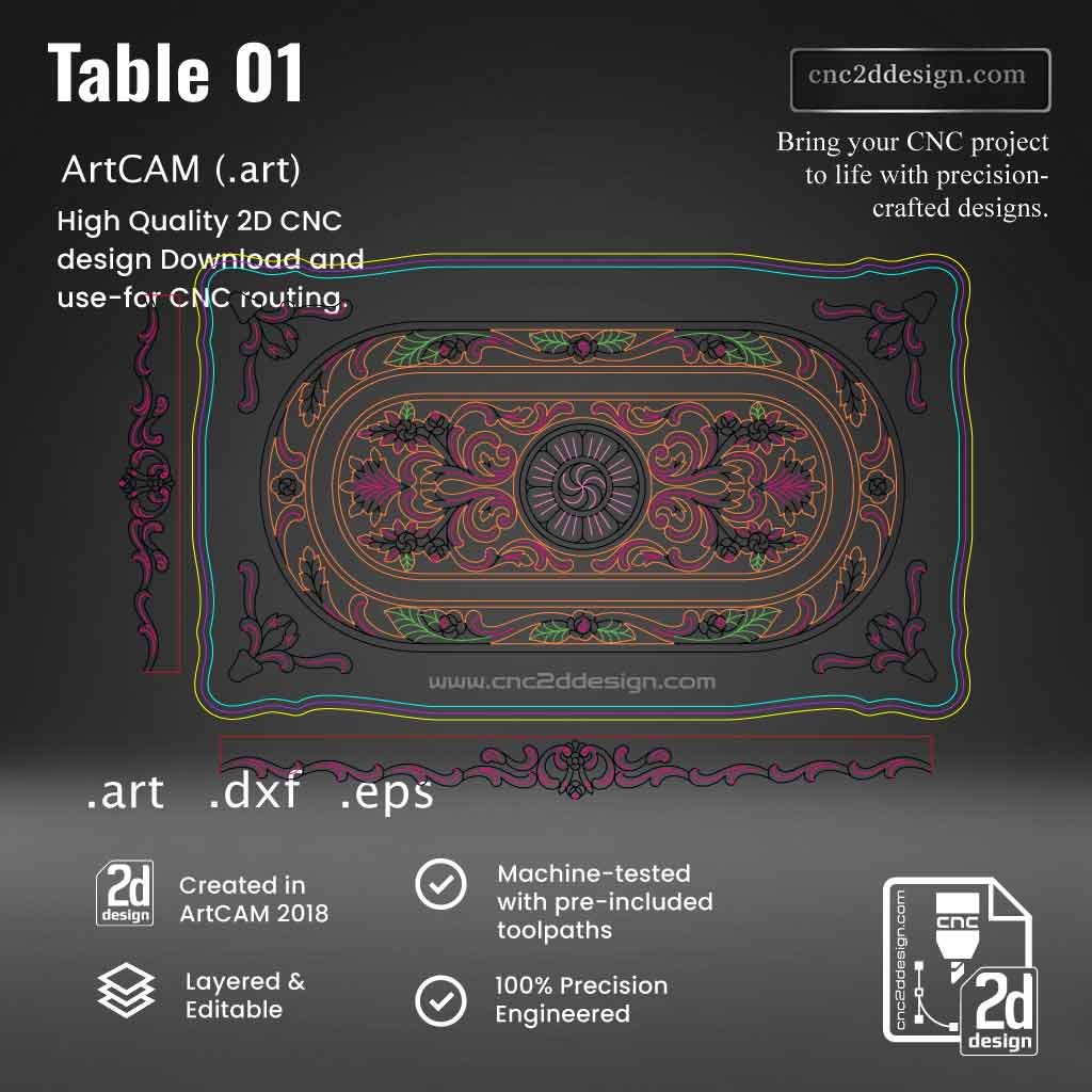 CNC 2D Table Design 01 – Wood Carving Digital File (.art), (.dxf) & (.eps) - Image 2
