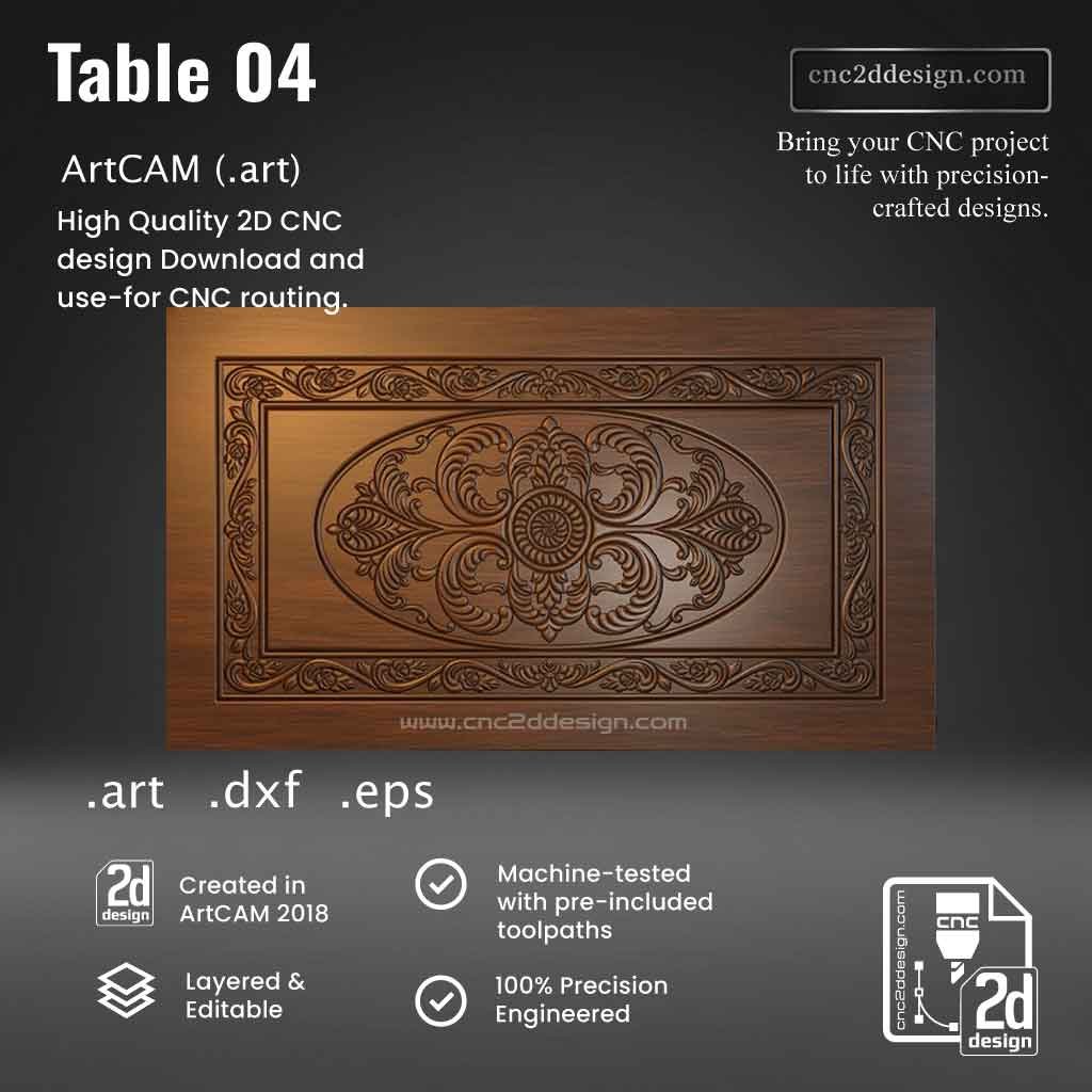 CNC 2D Table Design 04 – Wood Carving Digital File (.art), (.dxf) & (.eps)