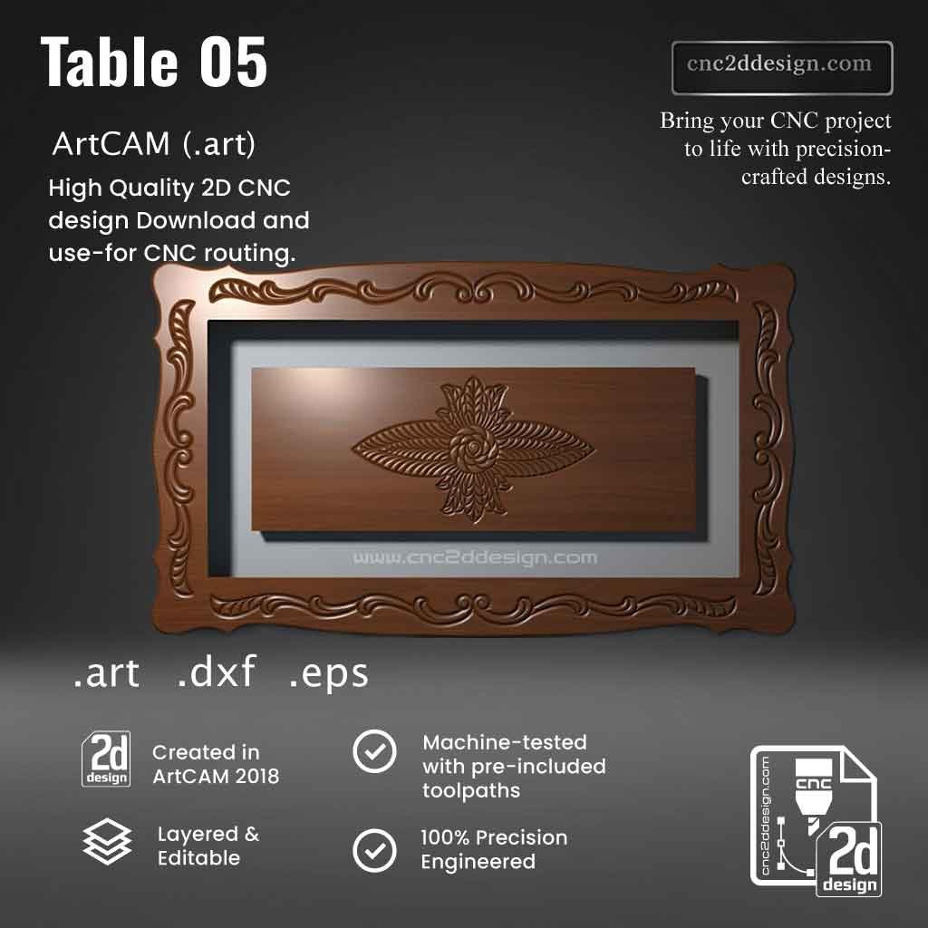 CNC 2D Table Design 05 – Wood Carving Digital File (.art), (.dxf) & (.eps)