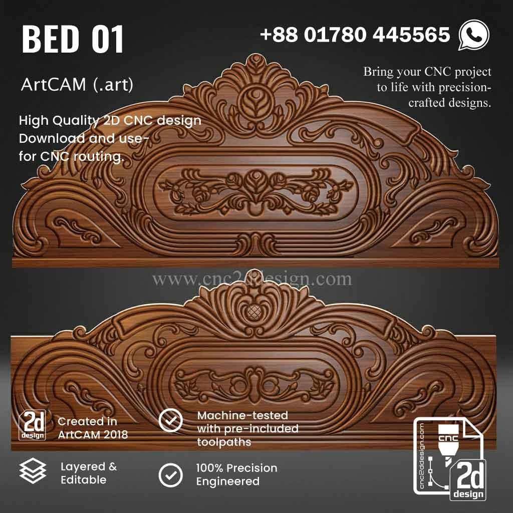 CNC 2D Bed Design 01– Wood Carving Digital File