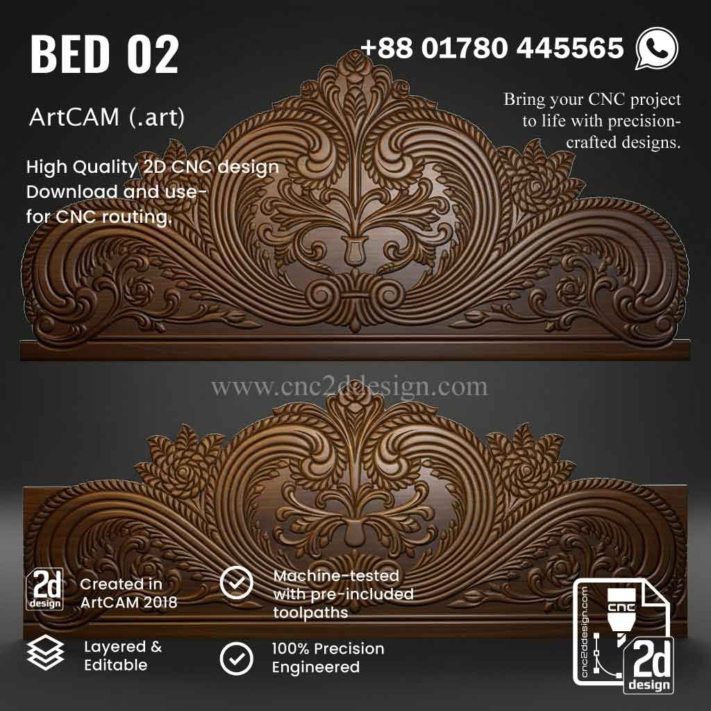 CNC 2D Bed Design 02– Wood Carving Digital File
