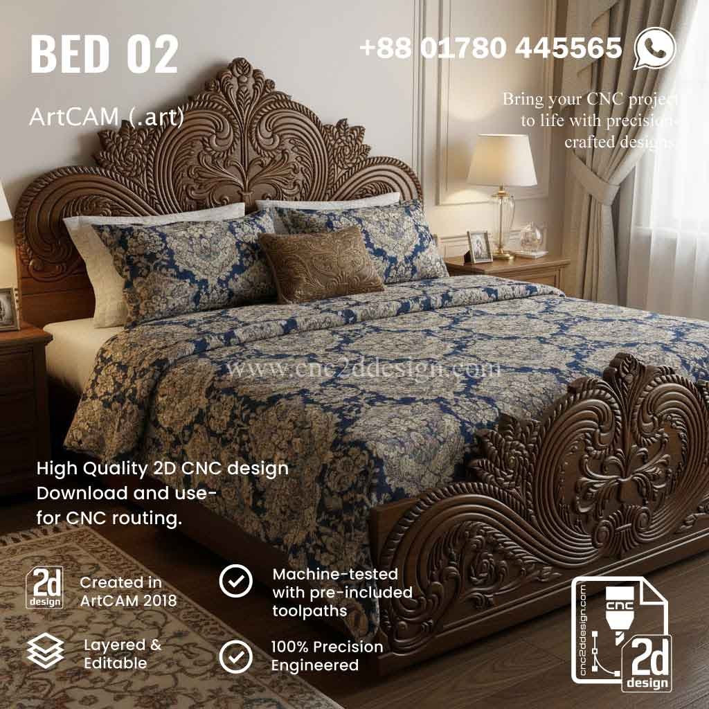 CNC 2D Bed Design 02– Wood Carving Digital File - Image 2
