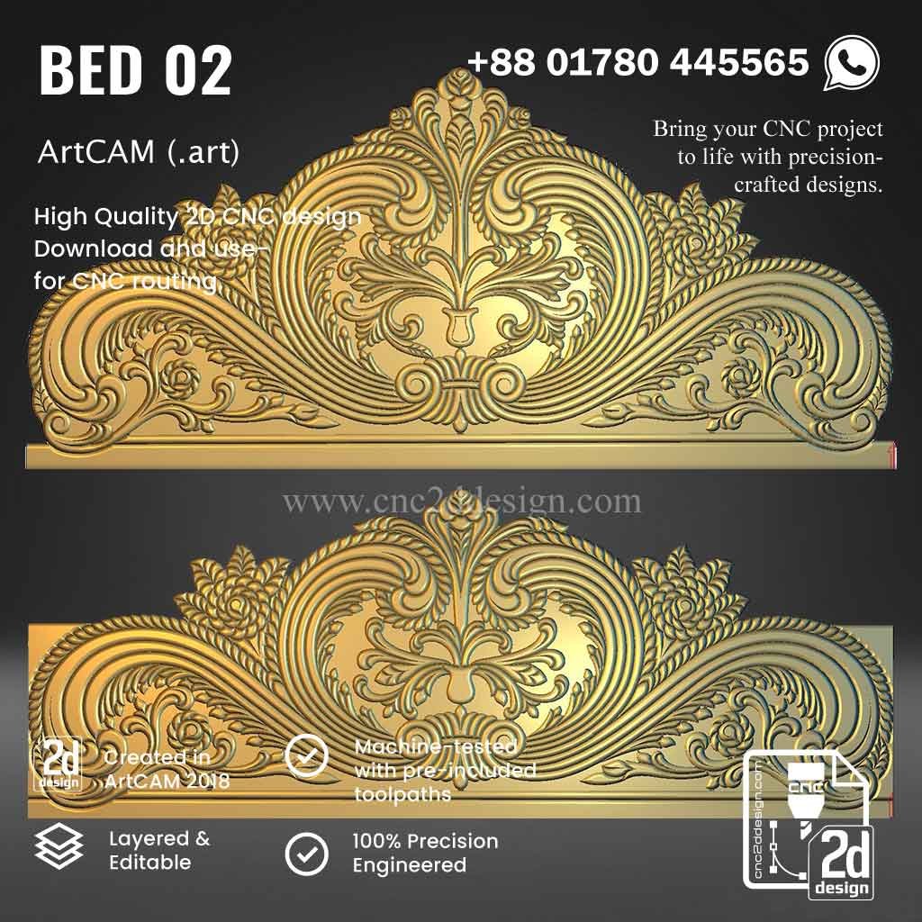 CNC 2D Bed Design 02– Wood Carving Digital File - Image 3