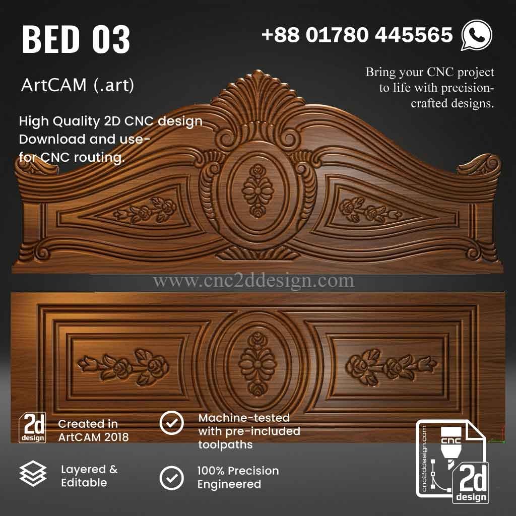 CNC 2D Bed Design 03– Wood Carving Digital File