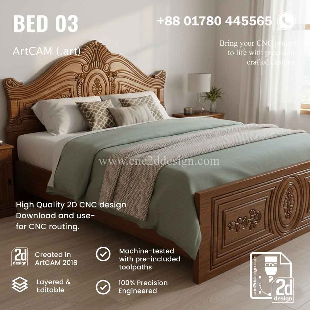 CNC 2D Bed Design 03– Wood Carving Digital File - Image 2