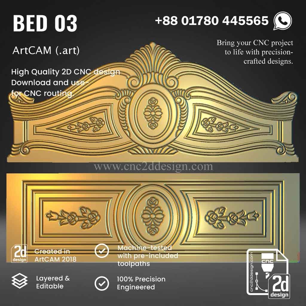 CNC 2D Bed Design 03– Wood Carving Digital File - Image 3