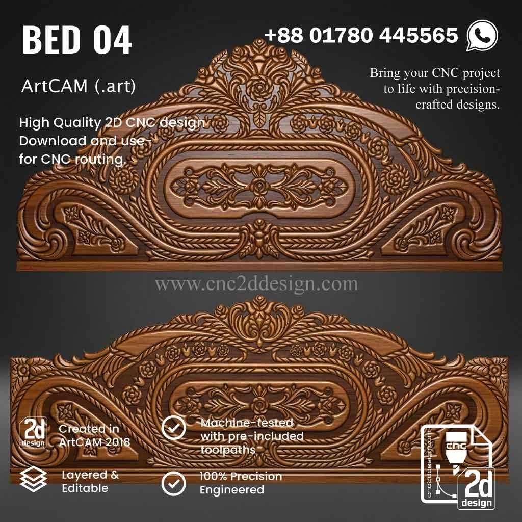 CNC 2D Bed Design 04– Wood Carving Digital File
