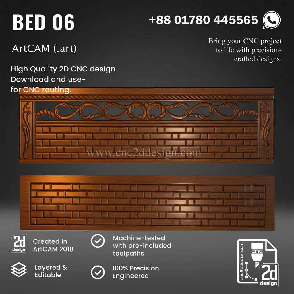 CNC 2D Bed Design 06– Wood Carving Digital File