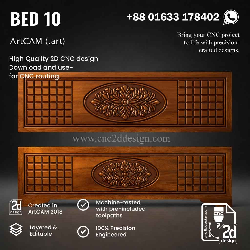 CNC 2D Bed Design 10– Wood Carving Digital File