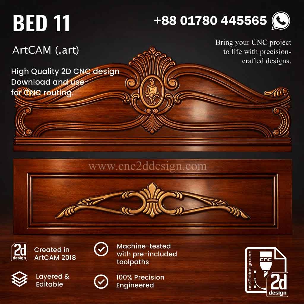 CNC 2D Bed Design 11– Wood Carving Digital File