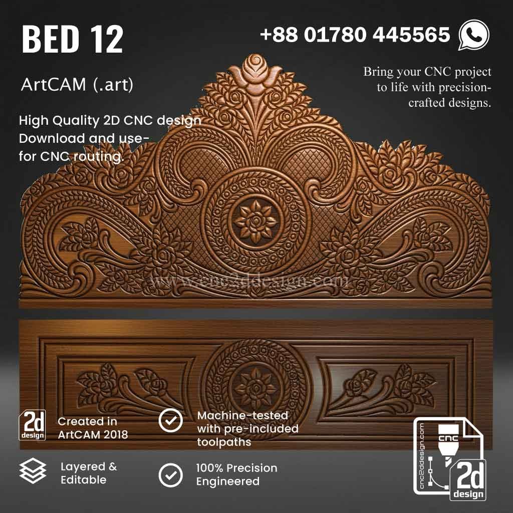 CNC 2D Bed Design 12– Wood Carving Digital File