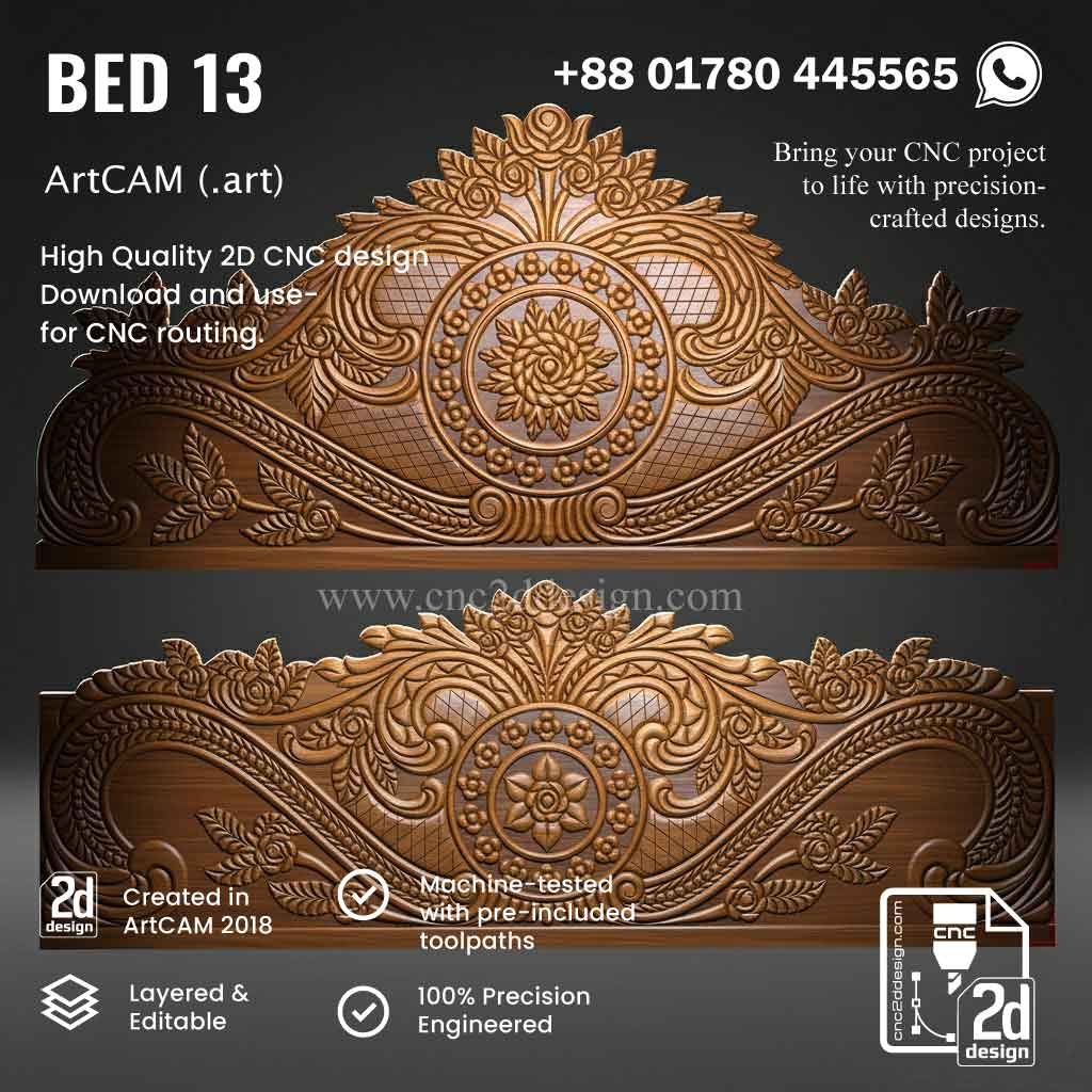 CNC 2D Bed Design 13– Wood Carving Digital File