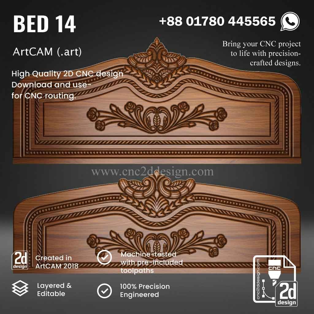 CNC 2D Bed Design 14– Wood Carving Digital File