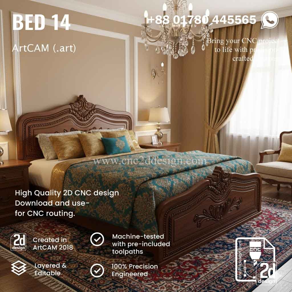 CNC 2D Bed Design 14– Wood Carving Digital File - Image 2