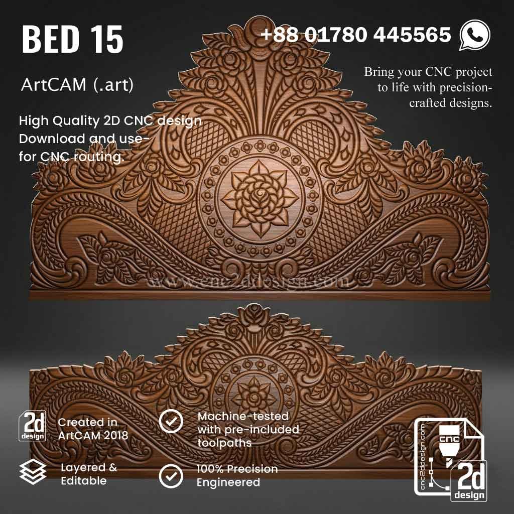 CNC 2D Bed Design 15– Wood Carving Digital File