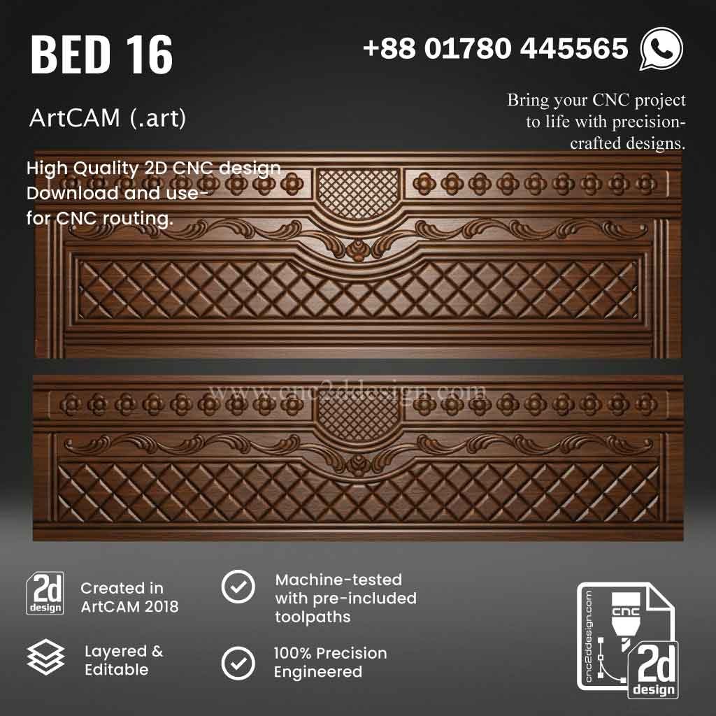 CNC 2D Bed Design 16– Wood Carving Digital File