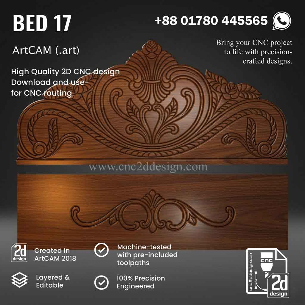 CNC 2D Bed Design 17– Wood Carving Digital File