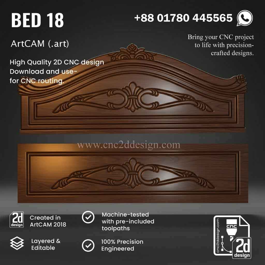 CNC 2D Bed Design 18– Wood Carving Digital File
