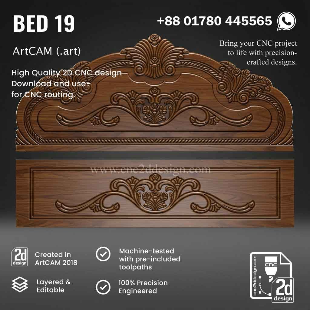 CNC 2D Bed Design 19– Wood Carving Digital File