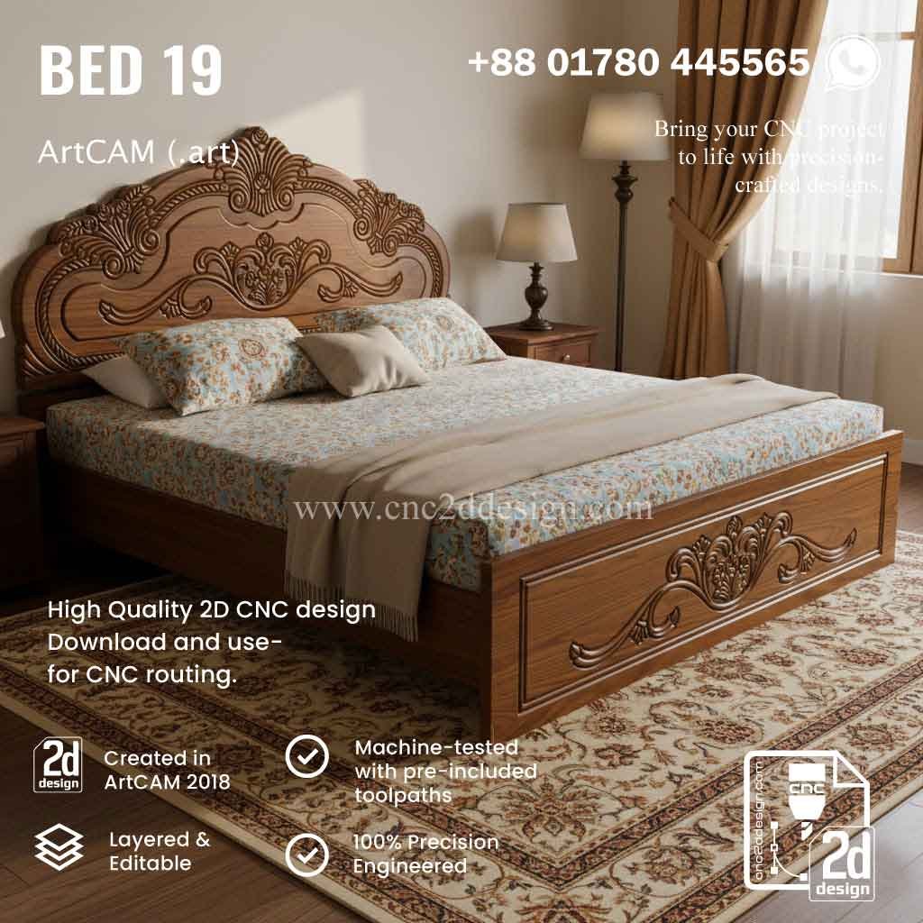 CNC 2D Bed Design 19– Wood Carving Digital File - Image 2