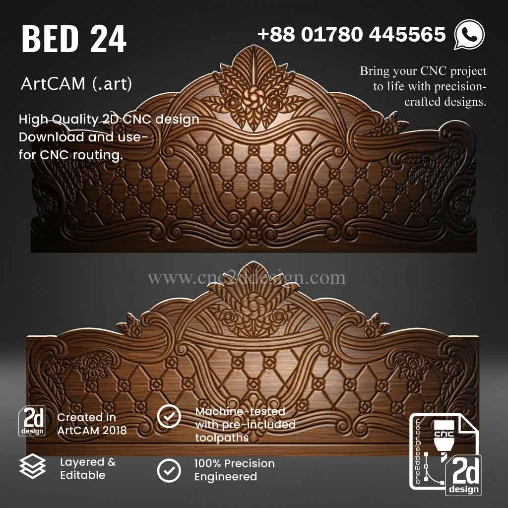 CNC 2D Bed Design 24– Wood Carving Digital File
