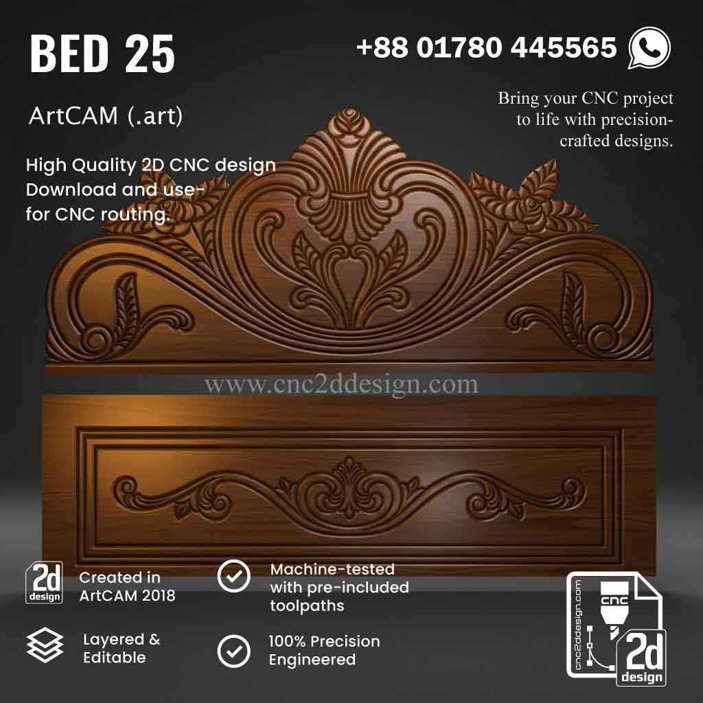 CNC 2D Bed Design 25– Wood Carving Digital File