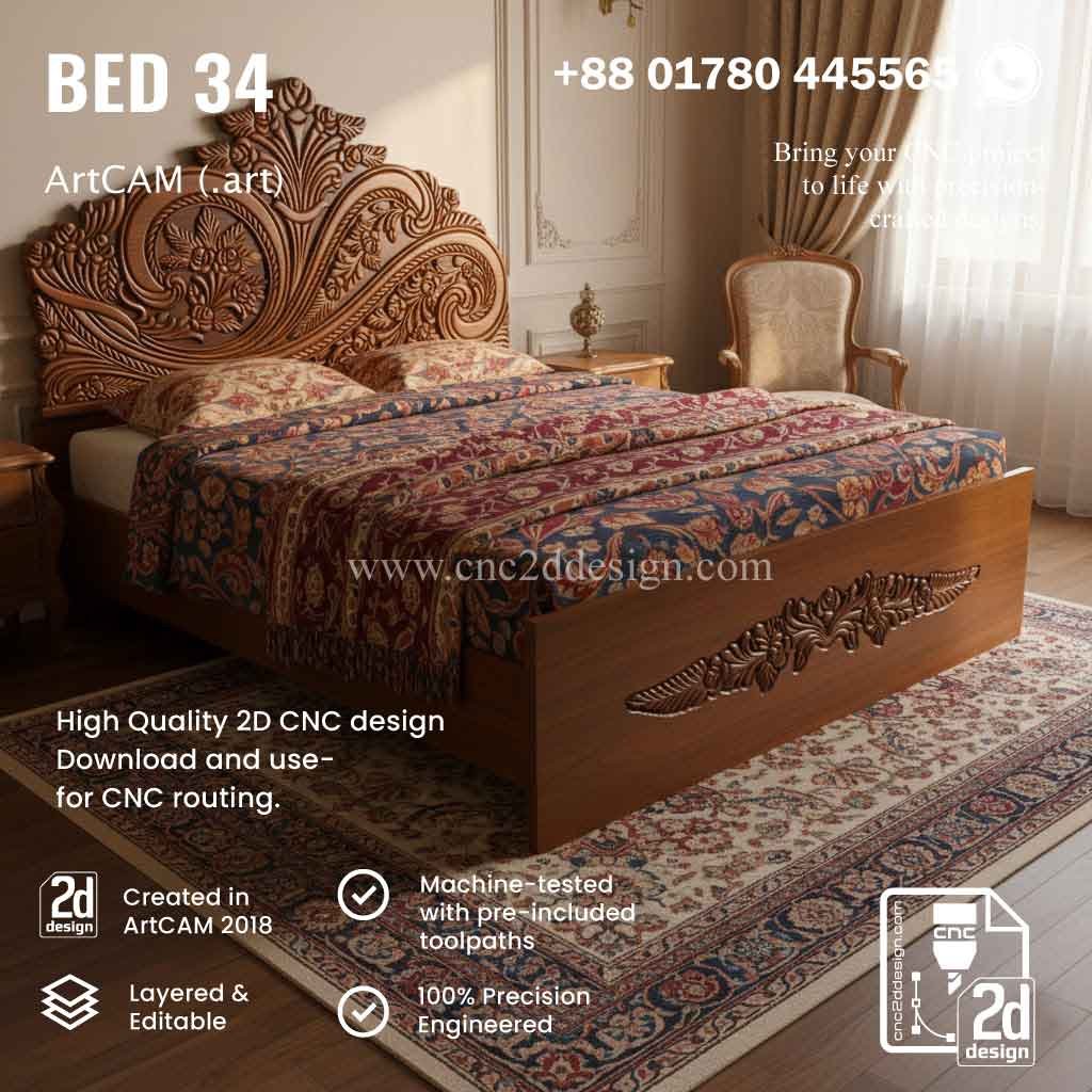 CNC 2D Bed Design 34– Wood Carving Digital File - Image 2