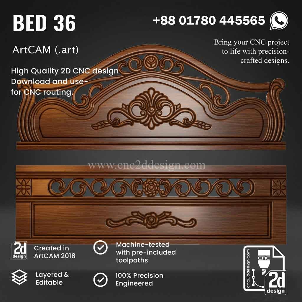 CNC 2D Bed Design 36– Wood Carving Digital File