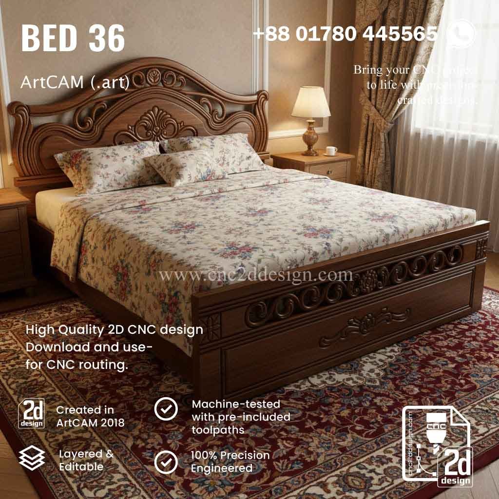CNC 2D Bed Design 36– Wood Carving Digital File - Image 2