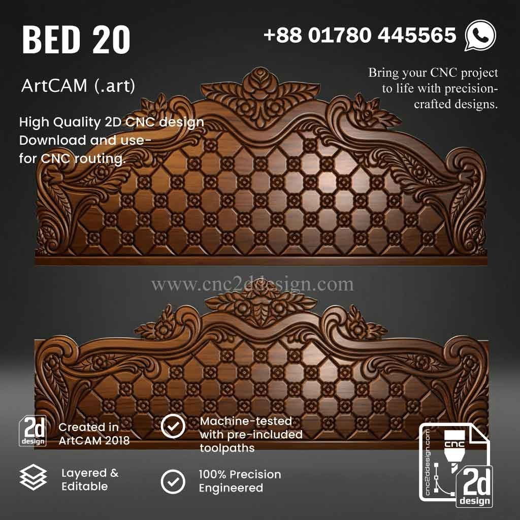 CNC 2D Bed Design 20– Wood Carving Digital File