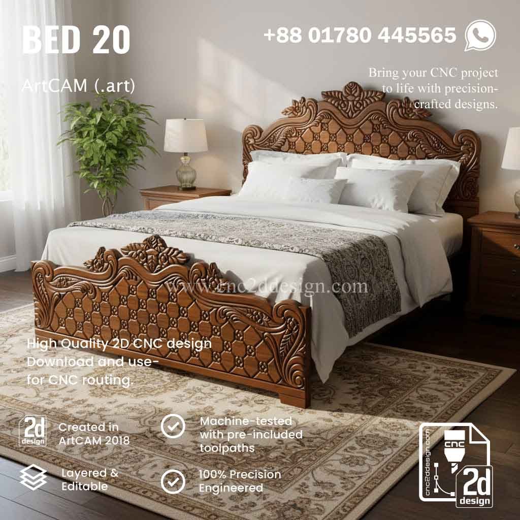 CNC 2D Bed Design 20– Wood Carving Digital File - Image 2