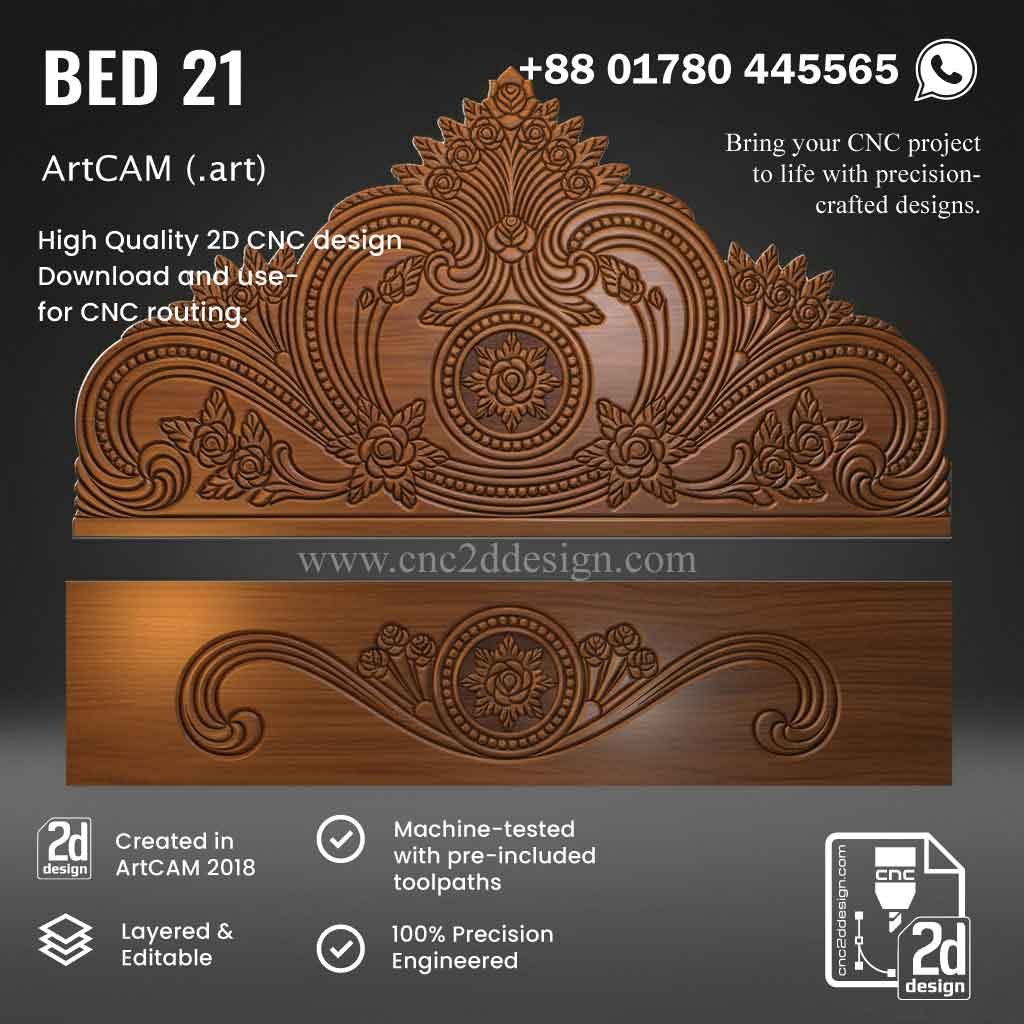 CNC 2D Bed Design 21– Wood Carving Digital File