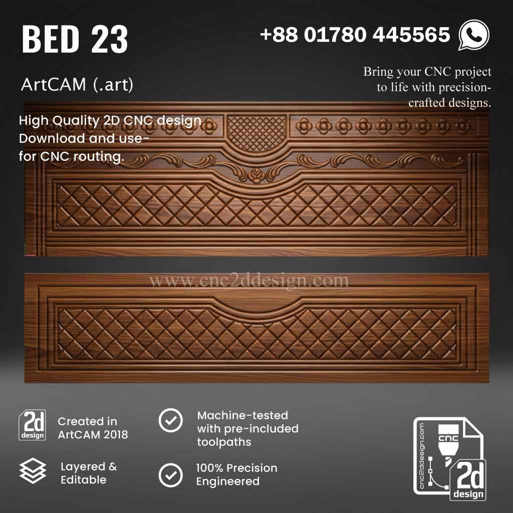 CNC 2D Bed Design 23– Wood Carving Digital File